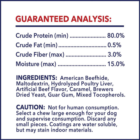 Guaranteed analysis ingredients caution for All American Beefhide Rolls For Dogs Chew Treats Made In USA Beef Flavor
