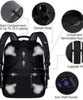 Back view of Unisex 60L Gaming Laptop Backpack Heavy Duty Travel Bag With TSA Friendly Flight Approved Design And RFID Anti Theft Pocket Grey showcasing features