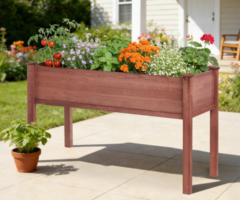 Waist Height Raised Garden Bed With Legs Solid Wood Planter Box On Stand With Liner For Outdoor Use 48 X 24 X 30 Inches