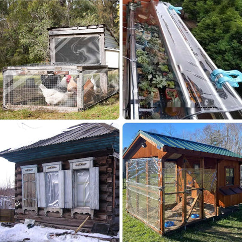 Straight Up Heavy Duty Clear Vinyl Tarp 3X6 Ft Transparent Waterproof Sheet With Reinforced Metal Grommets covering outdoor chicken coop.