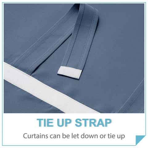 Close-up of tie strap on Room Darkening French Door Curtain Panel For Privacy And Heat Control, Stone Blue, 26x80, One Panel