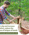 Man using Eight Piece 14 Inch Heavy Duty Forged Garden Pick Axe Set With Non Slip Handles for wood chopping.