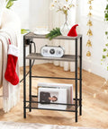 Slim Narrow Side Table With Charging Station And USB Ports Type C Space Saver For Small Spaces Sofa Beside Table With Storage Shelf In Greige And Black Compact Nightstand For Bedside Or Living Room, holiday decor on top.