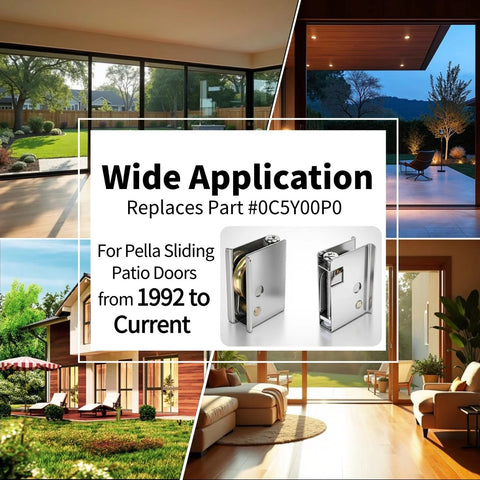 Pella Sliding Patio Door Rollers Replacement Kit 2 Pack With Adjustable Height 1-1/2 Inch Steel Ball Bearing Wheels Direct Replacement