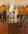 Vines Mini Pendant Light 1 Light Satin Nickel Tan Glass With Glass Wrap in a modern kitchen setting