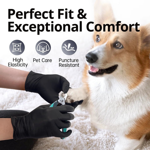 Disposable Nitrile Gloves Black Latex Free Powder Free Non Sterile 100 Count Box Medium used for pet care clipping dog nails