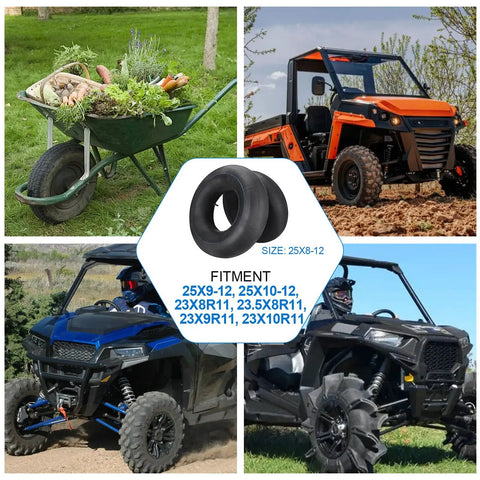 Two Pack 25x8x12 ATV UTV Inner Tubes Heavy Duty Butyl Rubber With TR6 Metal Valve Stem for Various Off-Road Vehicles
