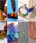 Diamond drill bit set with 1/8 in shank; sizes 1, 2, 3 mm for glass and metal drilling; jewelry beads shown.