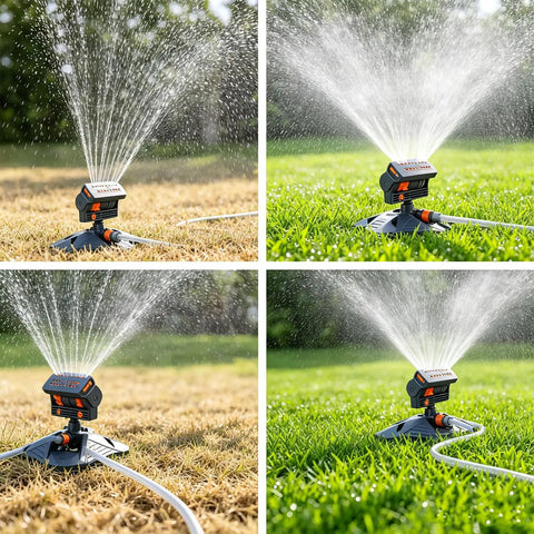 Adjustable Oscillating Sprinkler With Wide Coverage And Timer 16 Nozzles For Even Lawn Watering in garden setting