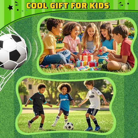 Kids playing with Mini Soccer Goal Set With Three Balls And Pump For Kids, Portable Backyard And Indoor Outdoor Soccer Training Gear