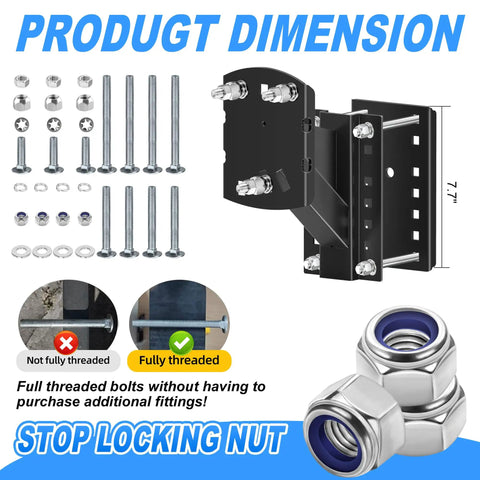 Heavy Duty Trailer Spare Tire Mount Bracket Carrier for Boat and RV, dimensions with bolts and locking nut.