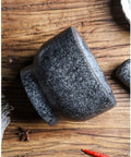 Granite Mortar And Pestle Set For Grinding Spices And Herbs Like A Boss, Natural Non Porous Stone on wooden table