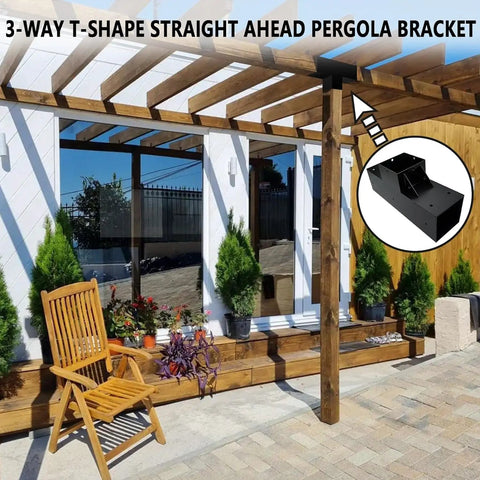 3 Way Pergola Brackets Kit For 4x4 Wood Beams With Post Anchors T Shape Flat Wood Brackets Heavy Duty Galvanized Steel Matte Black Finish Built To Last For Outdoor Patio Gazebos And Cabins 2 Pack