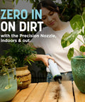 BlastBoss Beast Mode All In One Air Blasting System With BlastBroom And Precision Nozzle For Indoor And Outdoor Cleaning Extension Wand 0 To 190 MPH Airflow Cordless Handheld Blower Rechargeable Charcoal Finish AB2111 used to clear dirt from potted plants and tabletop