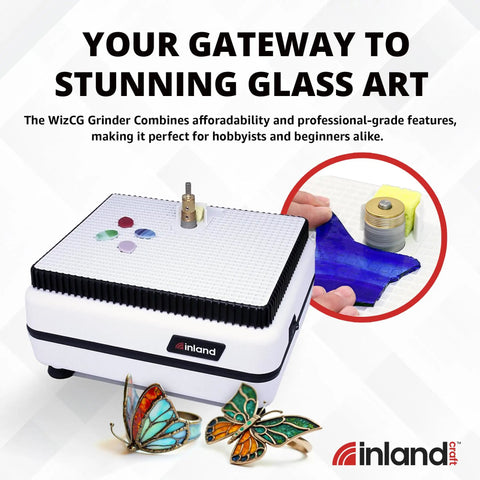Stained Glass Grinder For Shaping And Drilling With Dual Bit Gear Using Three Quarter Inch And One Quarter Inch Diamond Grinding Bits