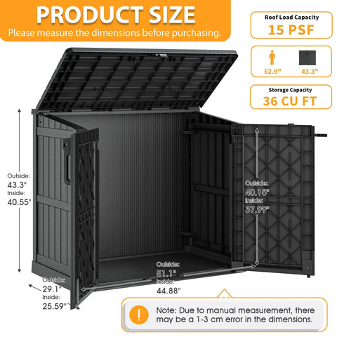 Outdoor Storage Cabinet 36 Cu Ft With Lockable Doors Portable Horizontal Resin Shed Waterproof Floor Included Easy To Assemble