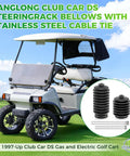 Club Car DS Steering Rack Dust Boot for 1997 and Up Golf Carts Fits Gas and Electric Easy Install With Stainless Steel Cable Ties OEM 1013035 101880001 displayed next to golf cart on grass