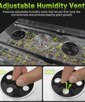 Seed Starter Kit With Grow Light For Seedlings, 120-Cell Tray With Self-Watering Germination System, showing adjustable humidity vent.