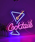Lit Neon Sign Cocktails For Home Bar And Man Cave Led Dimmable Lights 15x13 Inch with martini glass design
