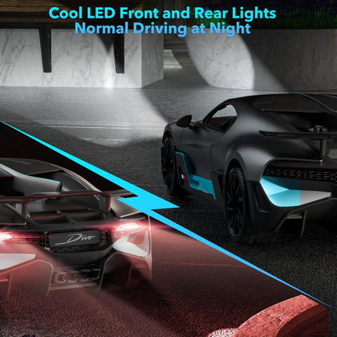 Bugatti Divo 1 To 12 Scale Remote Control Car Licensed Two Point Four Gigahertz RC Model With Real Headlights at night