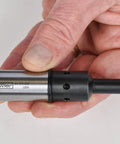 Person holding an Audible Edge Finder 0.400 In Spring Loaded Ball Tip With Six Light Ports Beeps On Contact For Quick Metal Edge Detection Pro Grade Setup Tool Easy Hands On For Wood And Metalworking with visible ball tip and shank