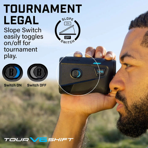 Slope Adjusted Golf Laser Rangefinder Dead Nuts Accurate With Visual Jolt Target Lock in use during tournament play.