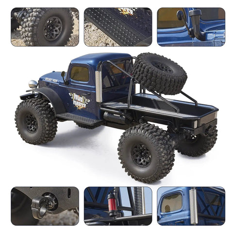 1/10 Atlas RC Crawler 4WD With LED Lighting And Realistic Detail, 2.4GHz Rock Truck For Gnarly Off Road Adventures, Hobby Grade Remote Control Car For Adults, Battery Not Included, Blue detailing and spare tire view.