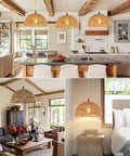 Boho Plug In Pendant Light With 15ft Golden Cotton Cord Handwoven Hemp Rope Lampshade Stepless Dimming Switch 360 Degree Lighting Cozy Warm Glow For Kitchen Hallway Living Room Bulb Included Two Swag Hooks Included over kitchen and living spaces.