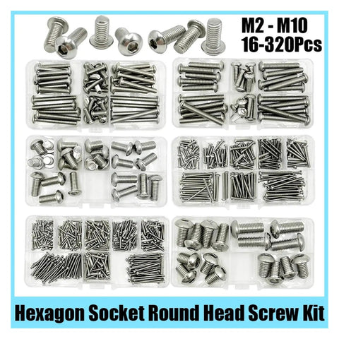 Hex Socket Hexagon Button Cap Head Metric Machine Bolt Assortment Kit M2 Through M10 For DIY Projects And Metalworking Precision Fasteners And Hardware Essentials, 304 stainless steel bolts in organizer case