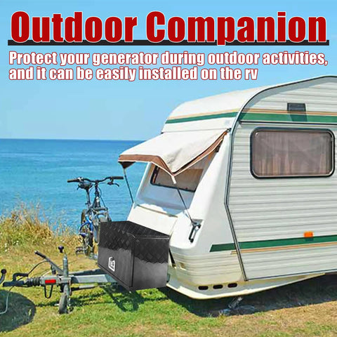 Rock Solid Aluminum Generator Tool Box Waterproof Storage Cabinet With Deadbolt Lock Made For The Backyard Killer Weather Shield Zero Fuss Rv Garage Accessory Black Extra Secure Outdoor Shelter Rust Proof Design on RV.