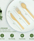 250 Count Bamboo Cutlery Set Disposable And Compostable Utensils, 100 Percent Natural, Plastic Free, BPA Free, Non Toxic, Food Grade For Kids And Adults, Go-To Eco Friendly Everyday Use. bamboo fork, spoon, knife with sizes