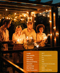 Group enjoying outdoor evening under Outdoor String Lights 50ft Connectable Patio Lighting With 52 G40 LED Bulbs Warm White 2200K