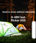 Camping scene with Rechargeable LED Magnetic Work Light Bar With 5500mAh Battery And 6500K Daylight, USB-C Rechargeable, Solar Compatible.