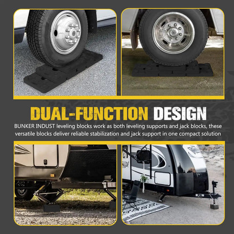 Park Your Trailer Crisp And Level Without The Hassle Using These Heavy Duty Stackable RV Leveling Blocks for tires and jacks.