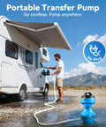 Man using Cordless Water Transfer Pump 750 GPH With 30 Foot Lift Powerful Submersible Pump With 21V Dual 4000mAh Batteries And Charger.