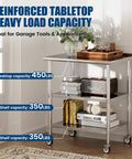 Stainless Steel Prep Table On Wheels 36x24 Inch NSF Food Prep Station With Backsplash And 2 Adjustable Undershelves, shown in a kitchen setting.