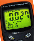 Display of RF EMF Strength Meter Pro For Home Use 50MHz To 3.5GHz Electromagnetic Field Detector showing XYZ measurement
