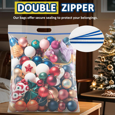 25 Gallon Extra Large Resealable Storage Bags With Zipper Top, Heavy Duty Clear Bags 35 By 24 Inches With Handles, holds decorations