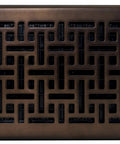 Oriental Style Wall And Ceiling Register 6x10 Inches Rubbed Bronze Finish Steel Plated Grille with decorative pattern.