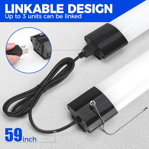 59 inch linkable 4 Foot LED Shop Lights 84W 10000 Lumens Daylight 5000K Ultra Bright Lit Garage Lighting with plug and pull chain