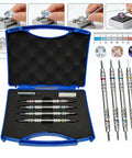 Dope Mohs Hardness Test Pen Set Kit, 2 To 9 Level Scratch Tester With Storage Box For Mineral Glass Tile Concrete And Coating Hardness Testing, Stainless Steel 155mm Pens With Dual End Tips in blue case