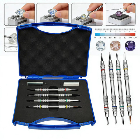 Dope Mohs Hardness Test Pen Set Kit, 2 To 9 Level Scratch Tester With Storage Box For Mineral Glass Tile Concrete And Coating Hardness Testing, Stainless Steel 155mm Pens With Dual End Tips in blue case