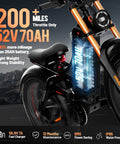 Close-up of 2025 Dual Motor Electric Bike For Adults with 52V 70Ah battery and lightweight design for off-road use.