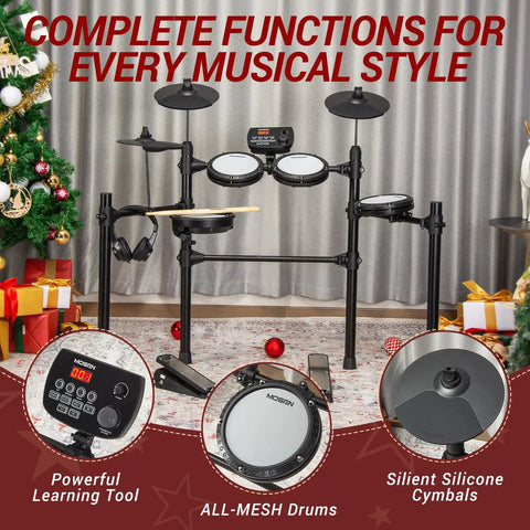 Electric Drum Set With Quiet Mesh Pads Cymbals Sticks Headphones USB MIDI Kick Pedal Over 195 Dope Sounds And 25 Drum Kits
