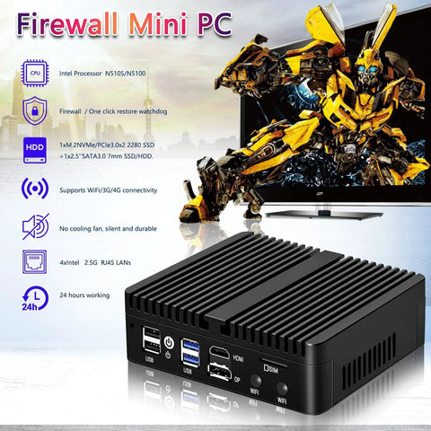 Built Different Fanless Firewall Box Cranking Out Celeron 6305 Punch With Four Real Lan Ports For Plug And Play Networking And Soft Router Hosting.