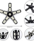 Five Leaf LED Garage Ceiling Lights Pack Of 2, 18000 Lumens, 180W shown with foldable panels and size dimensions
