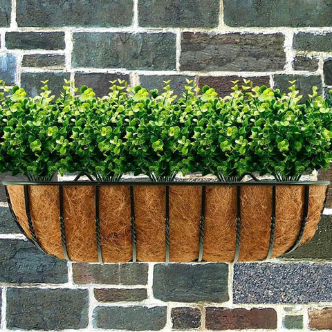 Three Pack 30 Inch Coco Liners For Planters Pre Formed Coir Liners Fit Window Boxes Fence Baskets Garden Pots on brick wall