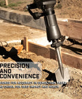 1-1/8 Inch Hex Clay Spade Jack Hammer Bit in action on clay ground, showing precision and convenience in demolition tasks.