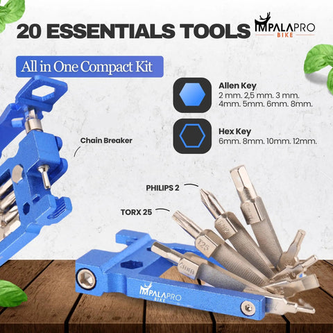 Lightweight 20 In 1 Bike Multitool Kit With Chain Breaker For MTB Repairs, Grab And Go Portable Compact Chrome Vanadium Tools