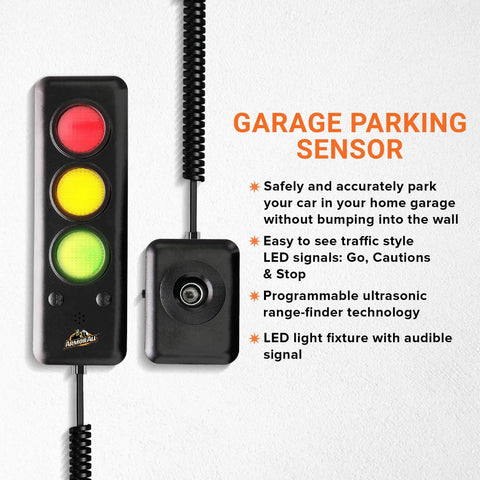 Advanced Garage Parking Aid With LED Light And Color Changing Distance Indicator Parking Sensor With Beep Alerts And Stop Light For Safe In Garage Parking No Hassle wall-mounted sensor with red, yellow, green LEDs